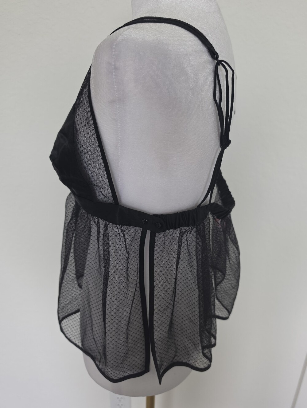 Y2K Victoria's Secret 100% Silk Sheer Mesh Babydoll Cami Black L - Picture 5 of 10